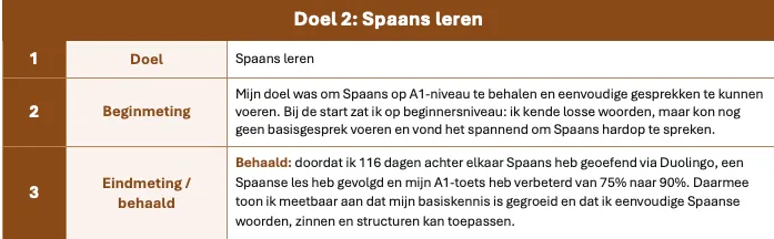 Begin- en eindmeting persoonlijk doel Spaans leren